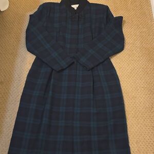 90's Barrie Pace Ltd Green Black Lined Fine Wool Dress w Pockets size 16